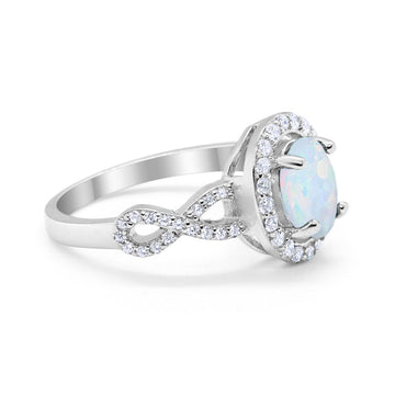 Art Deco Halo Wedding Ring Oval Lab White Opal 925 Sterling Silver